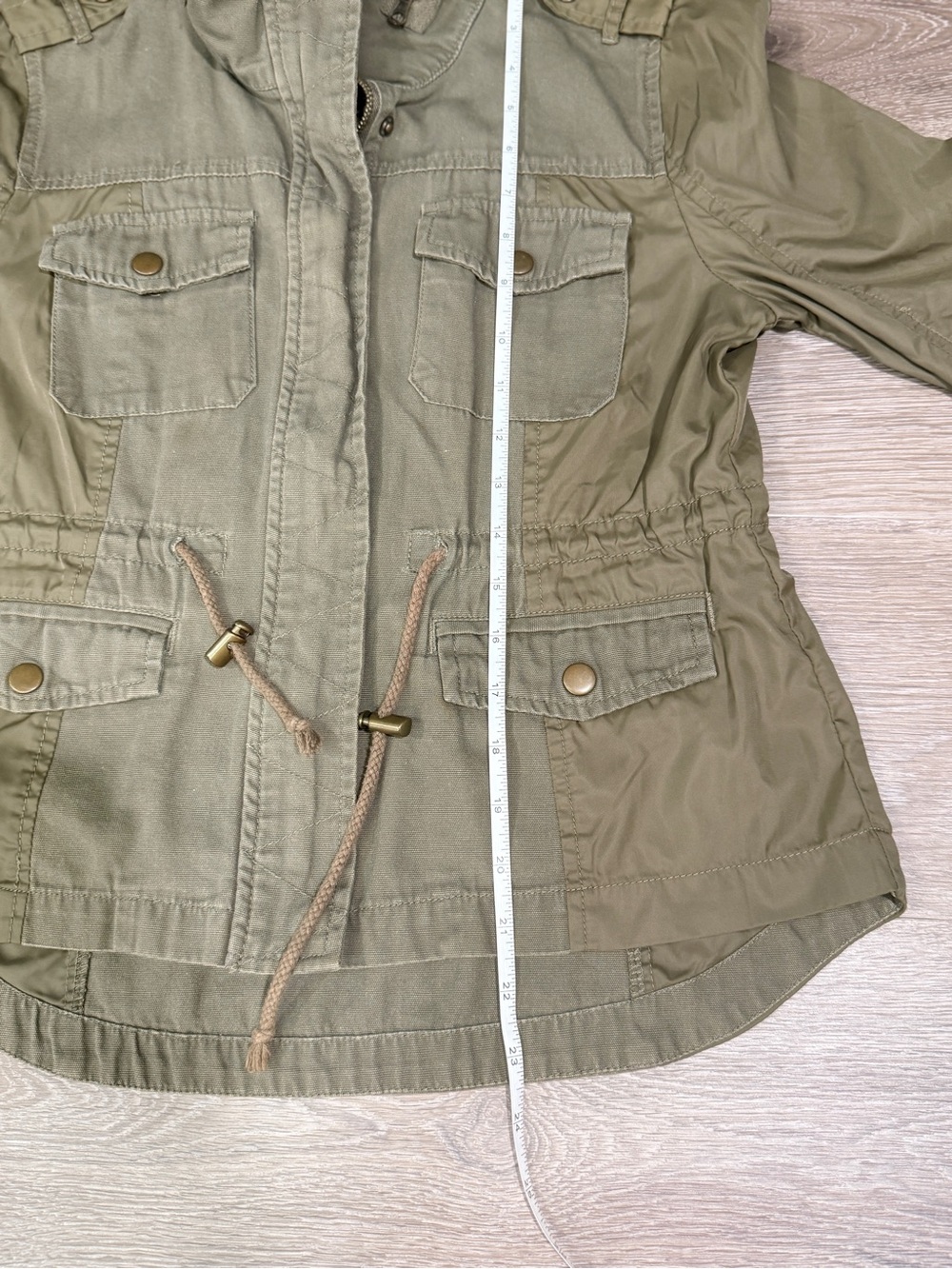 American Rag Womens Olive Green Utility Jacket with Drawstring Tie Size S - Picture 7 of 10